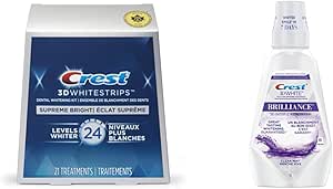 Crest 3D Whitestrips Supreme Bright At-home Teeth Whitening Kit (21 Treatments)   Crest 3D White Whitening Mouthwash (1L)