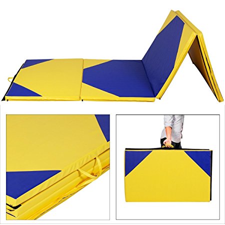 Giantex 4'x10'x2" Thick Folding Panel Gymnastics Mat Gym Fitness Exercise Yellow/blue