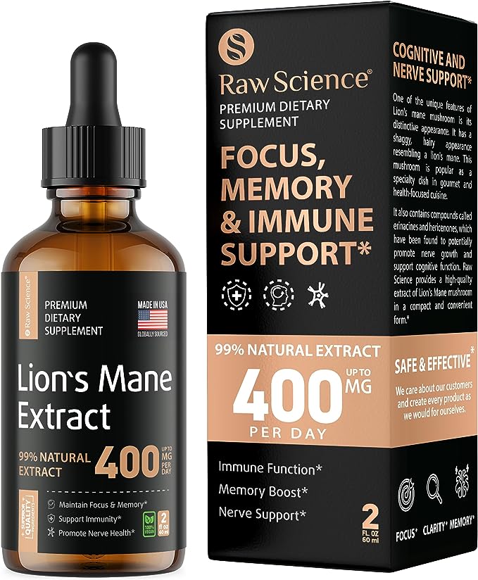 Lion's Mane Mushroom Extract, Lions Mane Supplement for Nootropic Brain Support, Enhanced Focus, Mental Clarity. High Potency Lion Mane Liquid. Unique Mushroom Extract Nootropics Solution, Vegan 2oz