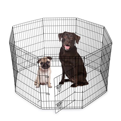SmithBuilt Animal Dog Playpen Folding Exercise Yard with Door and Carry Bag 8 Panel Metal Wire Popup Portable Fence - Black - Multiple Heights Available