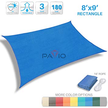 Patio Paradise 8' x 9' Blue Sun Shade Sail Rectangle Canopy - Permeable UV Block Fabric Durable Patio Outdoor - Customized Available