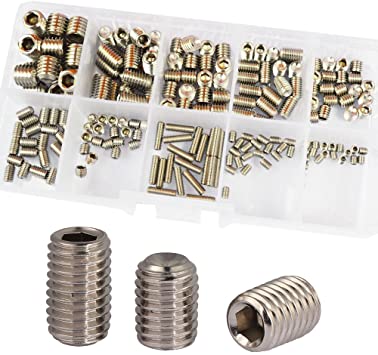 Hex Allen Set Grub Socket Head Drive Screw M3 M4 M5 M6 M8 Metric Threaded Hexagon Metal Machine Bolt Hardware Fastener Assrotment Kit Set SAE 200Pcs 304 Stainless Steel