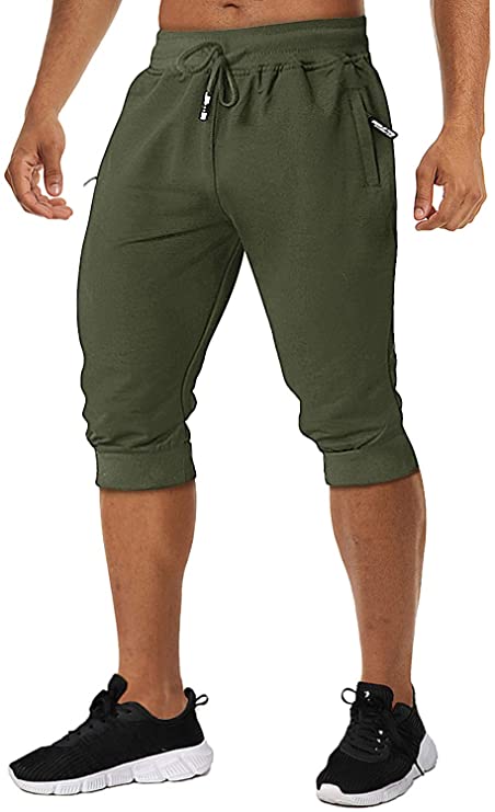 TACVASEN Men's Shorts 3/4 Jogger Capri Long Shorts Running Cotton Below Knee Pants with Pockets