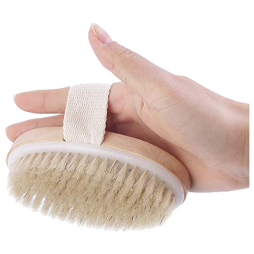 SODIAL(R) Dry Skin Body Natural Bristle Brush Soft SPA Brush Bath Massager Home Popular New,Wood color,12 6.5 3.5cm