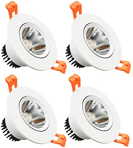 LightingWill LED Downlight 4-Pack 5W CRI80 400LM Directional Recessed COB Fixture Cut-Out 2.5in(65mm) Dimmalbe 60 Beam Angle 5500K-6000K Daylight White Ceiling Bulb 50W Halogen Bulbs Equivalent