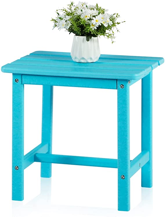 LAZZO Outdoor HDPE Plastic Adirondack Rectangular Side Table, All Weather End Table, Indoor & Outdoor Bistro Accent Tea Tables for Patio Deck Garden, Backyard, Pool, Lawn,Porch (Blue)