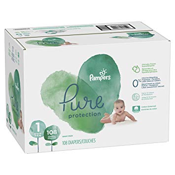 Pampers Pure Disposable Baby Diapers, Hypoallergenic and Fragrance Free Protection, Size 1, 108 Count, Giant