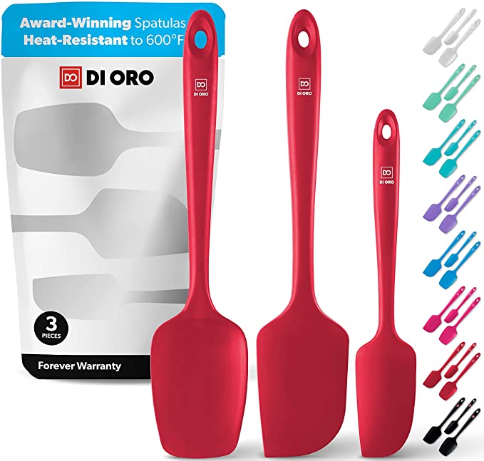 di Oro Living - Silicone Spatulas - 600?F Heat-Resistant Spatula - Seamless Design - Pro-Grade Non-Stick Silicone Rubber with Reinforced Stainless Steel S-Core Technology (3-Piece Set Red)