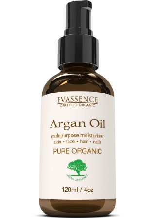 Argan Oil 100 Organic 4oz-120ml Virgin Cold Pressed ECO Cert Usda Organics Moroccan Oil Multipurpose for Hair Face Skin and Nails Moisturizing Hair Oil Vitamin E A acne treatment
