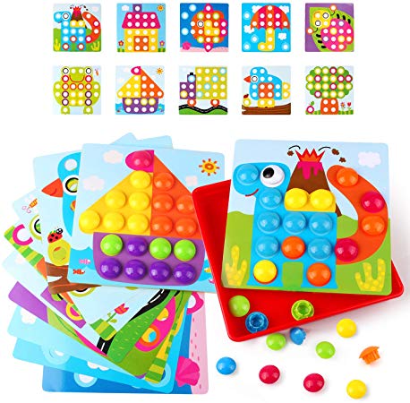 KIDCHEER Arts and Crafts for Kids, Color Matching Mosaic Pegboard Early Learning Educational Peg Puzzle Toys for Boys & Girls