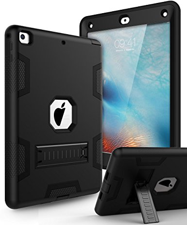 New iPad 2017,iPad 9.7 Case,Topsky Three Layer Armor Defender Full Body Protective Case Cover For Apple iPad 9.7 (2017 Release),Black