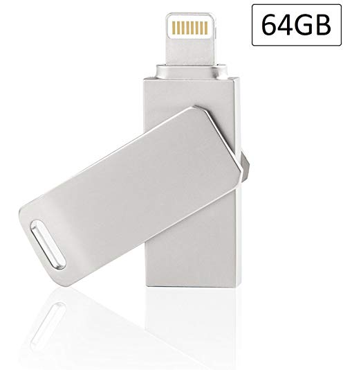 64GB iPhone USB Flash Drive, iOS Memory Stick, iPad External Storage Expansion for iOS Android PC Laptops (Rose Gold) (64GB Silver Rotation)