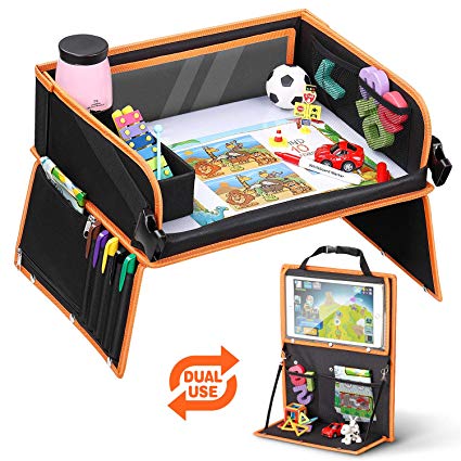 Lenbest Dual-Use Premium Travel Tray, upgrade play Tray(Car Seat Back Organizer) With Transparent Dry Erasable Top, Educational Drawing Paper Set, For Car, Stroller, Plane