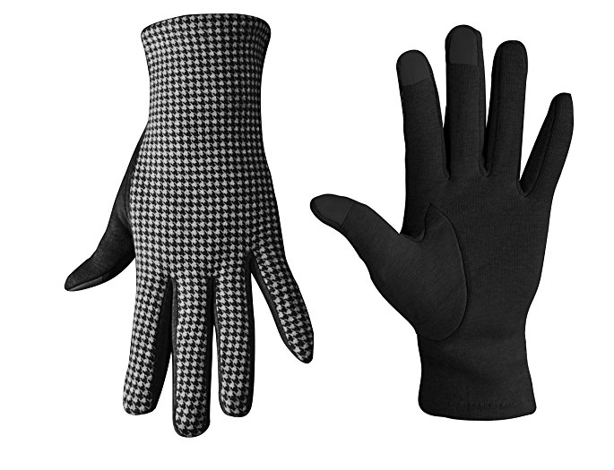 Peach Couture houndstooth fleece lined smart phone compatible gloves