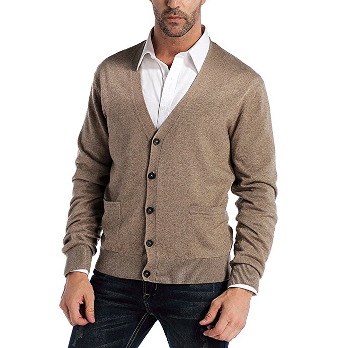 CHAUDER Men’s Relax Fit V-Neck Cardigan Cashmere Wool Blend Button Down with Pockets