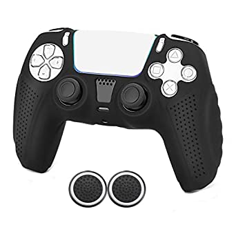 New World Skin for PS5 Controller Silicone Cover Case for PS5 Controller Skin Anti Slip Protective Case Sleeve for PS5 Playstation 5 DualSense Controller with 2 Thumb Grips Free - Black