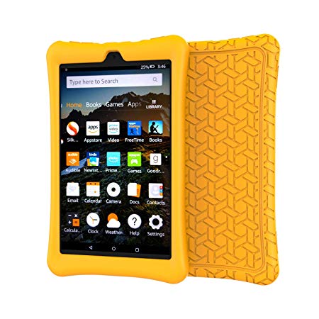 BMOUO Case for Fire 8 Tablet (7th and 8th Generation, 2017 and 2018 Release) - Light Weight Shock Proof Soft Silicone Back Cover for Fire 8, Yellow