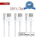 iPhone cableCertified NetSunTM 3 Pack 10Ft3m 8 Pin Lightning to USB Sync and Charging Cable for Apple iPhone 6  6 Plus  5s  5c  5 iPod 7 iPad Mini  Mini 2 Mini 3 iPad 4  iPad Air  Air 2