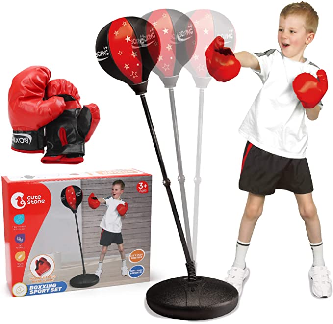 CUTE STONE Punching Bag with Boxing Gloves, Boxing Bag for Kids, Boxing Toy with Adjustable Stand, Gifts for 5 - 10 Year Old Boys and Girls