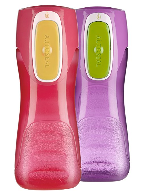 Contigo AUTOSEAL Trekker Reusable Kids Water Bottle, 14oz, Cherry Blossom and Amethyst, 2-Pack