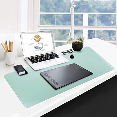GUBEE PU Leather Multifunctional Office Desk Pad,Waterproof Non-Slip Anti-Dirty Mouse pad for Office and Home,Travel,Large Size 35.43x15.75x0.08inch (Sky Blue   Green)