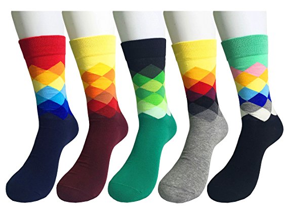 WEILAI Men's Fashion Colorful Famous Funky Grid Casual Dress Socks,Rich Cotton