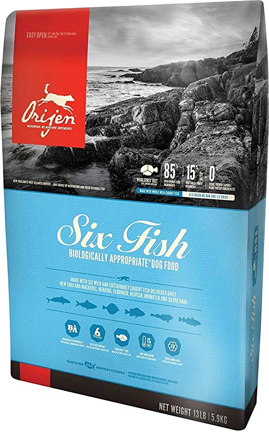 Orijen 13 LBS, Dry Dog Food, Six Fish Formula. 13 lb Bag (with Pacific Pilchard, Mackerel, Hake, FLOUNDER, Rockfish & Sole) Six Fish Formula