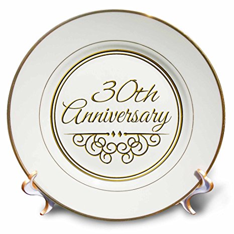 3dRose cp_154472_1 30th Anniversary Gift Gold Text for Celebrating Wedding Anniversaries 30 Years Married Together Porcelain Plate, 8-Inch