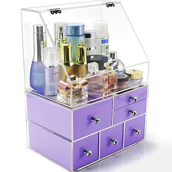 Clear Large Cosmetic Organizer Box, Acrylic Professional Bathroom Cosmetic Organizer Storage With 6 Color Drawers For Women Storing Beautify Makeup Cosmetic DYCacrlic(Violet Extra Large)