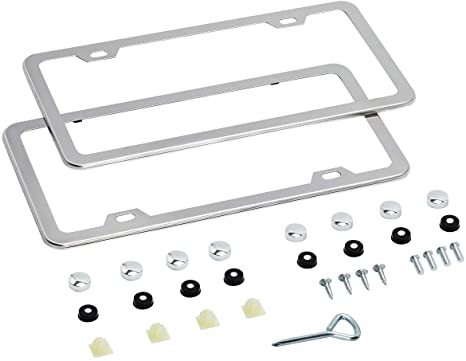 Airisoer License Plate Frame Stainless Steel Upgraded Car Licenses Plate Covers Holders for US Vehicles, Silver 2 PCS 2 Holes