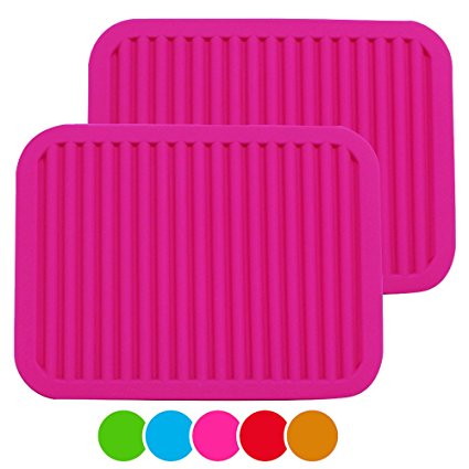 ME.FAN 9" x 12" Big Silicone Trivets - Multi-purpose Silicone Pot Holders, Spoon Rest and Kitchen Table Mat - Insulated, Flexible, Durable, Non Slip Hot Pads and Coasters (2 Set) Rose Red