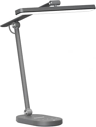 Honeywell LED Desk Lamp for Home Office - H4 Sunturalux™ Eye-Caring Desk Light, 14W Dimmable Table Lamp with 3 Color Modes 5 Brightness Levels, Auto Dimming, Timer, Adjustable Reading Lamp, Gray