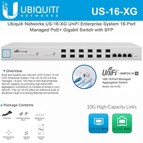 Ubiquiti US-16-XG UniFi Enterprise 16-Port Managed PoE  Gigabit Switch with