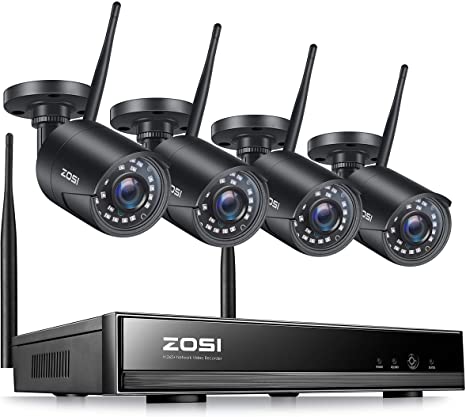 ZOSI 1080P Wireless Security Cameras System Outdoor Indoor with Night Vision, H.265  8CH Network Video Recorder (NVR) with 4 x 2MP Auto Match Weatherproof IP Cameras,No Hard Drive Included