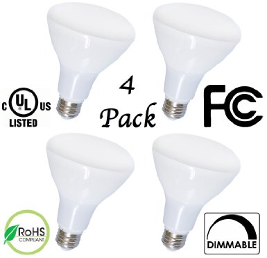 4 Pack Bright LED Light Bulbs by Bioluz LED™ - INSTANT ON Warm LED Energy Saving Light Bulbs with 11w (95w Equivalent) 2700k Bulb 1,000 Lumen, BR30 Indoor / Outdoor Smooth Dimmable Lamp UL Listed