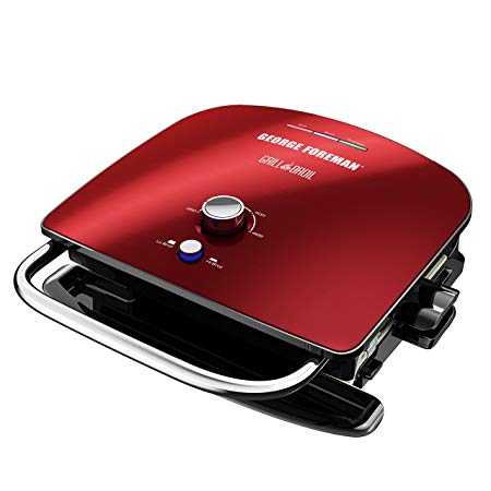 George Foreman GBR5750SRDQ Broil 7-in-1 Electric Indoor Grill, Broiler, Panini Press, and Waffle Maker, Removable Plates, Red