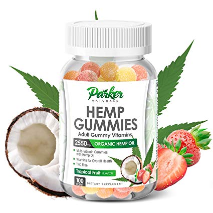 Organic Hemp Oil Gummies in Big 100 Count Bottle. 2550mg Multivitamin with Daily 51mg Hemp Oil, Vitamin A, C, B12, Biotin, Zinc. Supports Pain Relief, Soothes Anxiety, Relaxation, Improved Wellness