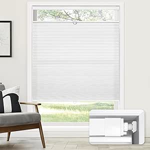 LazBlinds No Tools No Drill Cordless Cellular Shades, Top Down Bottom Up (TDBU) Honeycomb Shades for Home, Light Filtering Thermal Insulation Blinds for Windows, 27" W x 48" H, White