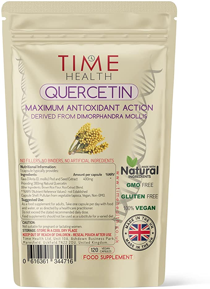 Quercetin Capsules - Naturally Derived - Maximum Antioxidant Action - UK Made - Free from Synthetic Additives - Vegan - Pullulan (120 Capsule Pouch)