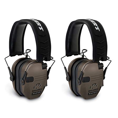 Walkers Razor Hearing Protection Dark Earth Slim Shooter Folding Earmuffs, Pair