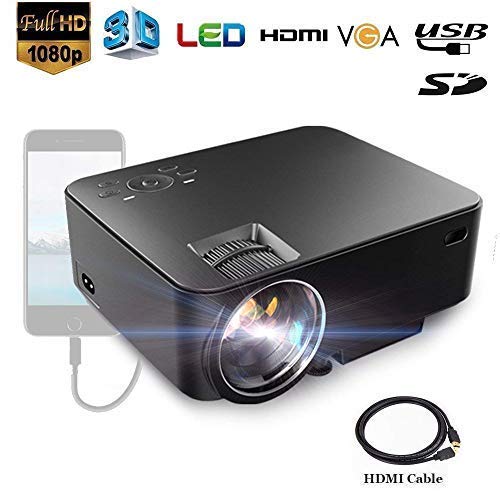 Dinly LED Projector, 1800 Lumens Video Projector Support HD 1080P HDMI VGA AV USB, Portable Projector for iPhone Laptop Andriod Smartphone PS4 Xbox TV Box Fire TV