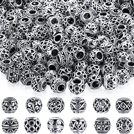 120 Pcs Silver Spacer Loose Beads Tibetan Tone Hollow Filigree Alloy Beads 11 mm Alloy Beads for DIY Bracelet Necklace Making Jewelry Craft, Hole: 5 mm