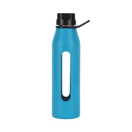 Takeya Classic Glass Water Bottle with Silicone Sleeve, Black/Cobalt, 22 Ounce