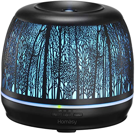 Homasy 500ml Essential Oil Diffusers, Premium Iron Aroma Diffuser, Whisper-Quiet Aromotherapy Oil Diffuser with 14 Color Night Light, 4 Timer, Waterless Auto-Off for Home, Office, Bedroom-Black