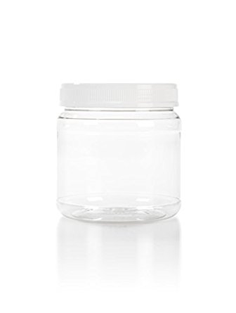 (6) 38 oz. Clear Plastic Wide Mouth Jar with White Lids (6/Pack)