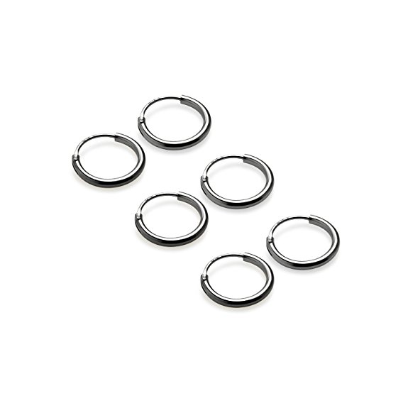 River Island Jewelry 3 Pairs of Size 10mm 925 Sterling Silver Endless Hoop Earrings, Nose for cartilage