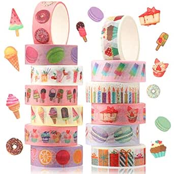 Zonon 12 Rolls Washi Tape Ice Cream Dessert Donuts Washi Masking Tape Cartoon Fragrance Washi Tape DIY Decorative Tapes Wrapping Craft Pattern Tapes Decorations for Arts Planner Card Gifts