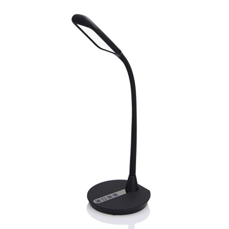 Derlson® 5-level Dimmable Eye Protection LED Desk Lamp,Table Lamp (Touch Control, Auto Timer,USB charging port,Flexible neck,Flicker-Free, No Ghosting & Anti-Glare) - Matte Black