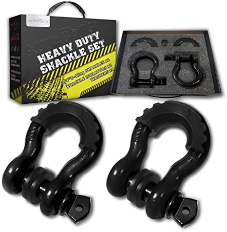 AUTOBOTS Bow Shackle 3/4" D-Ring Black Shackle (2 Pack), 41,887Ib Break Strength with 7/8" Pin, 2 Black Isolator and 4 Washers Kit for Off-Road Jeep Vehicle Recovery