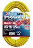 US Wire and Cable 143 100-Feet SJTW Yellow Lighted Extension Cord